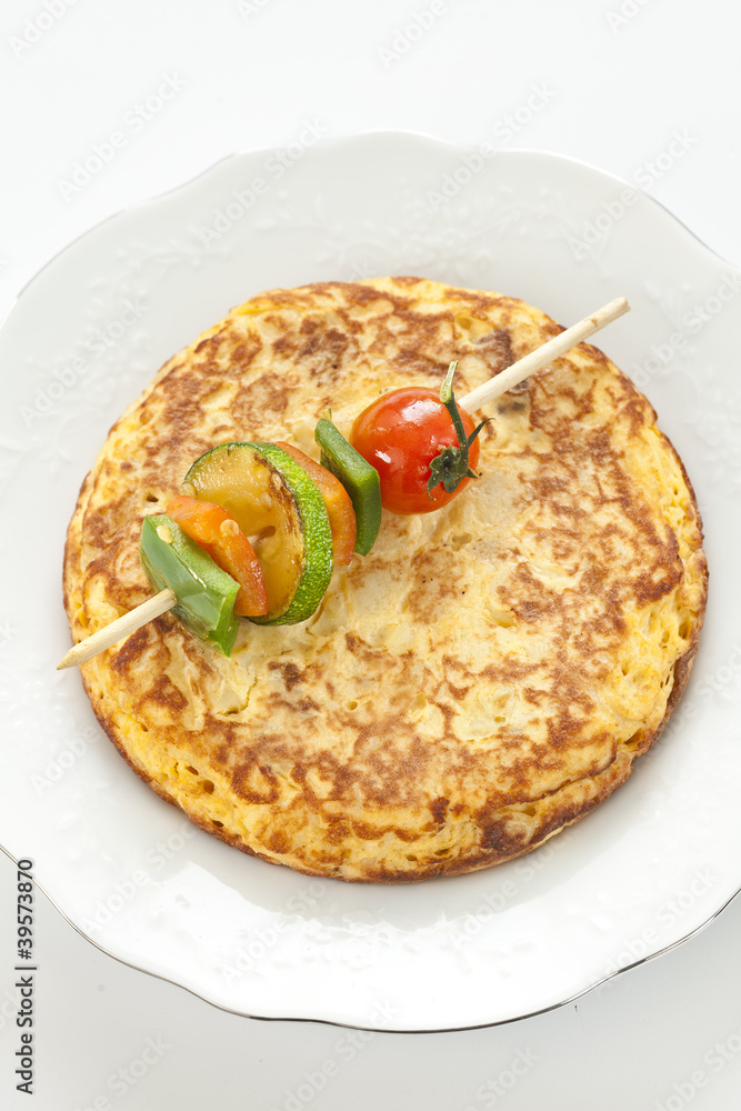 omelette with grilled vegetable skewer omelette with grilled vegetable skewer