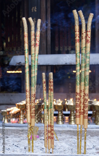 Incense and candles at a Buddhist temple, Sichuan, China