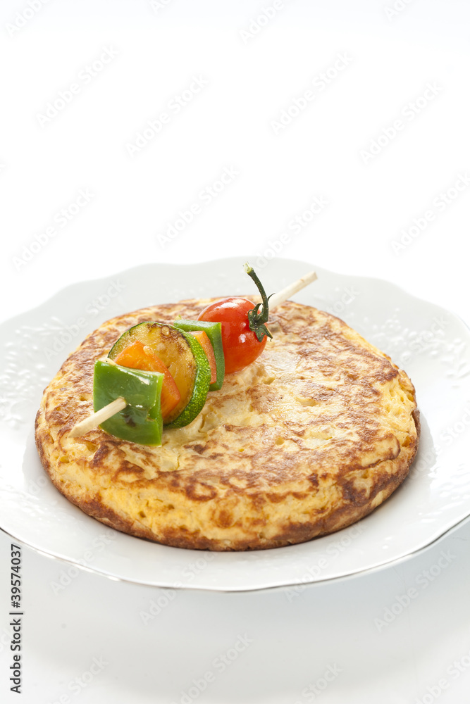 omelette with grilled vegetable skewer