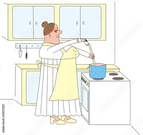 cooky, womat at kitchen, vector illustration