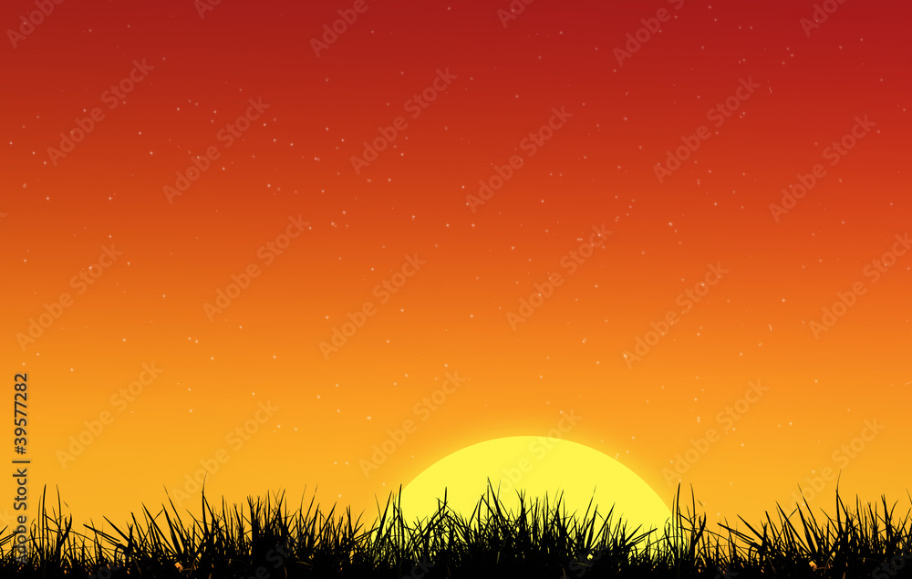 Silhouette of sun and  grass
