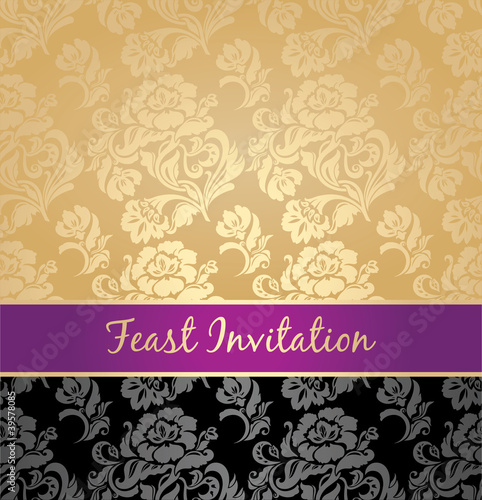 Seamless pattern, floral decorative background, lilac ribbon