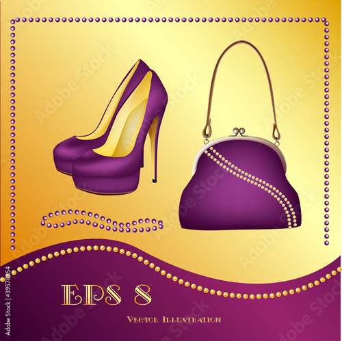 Shoes handback beads(EPS 8) on golden purple background