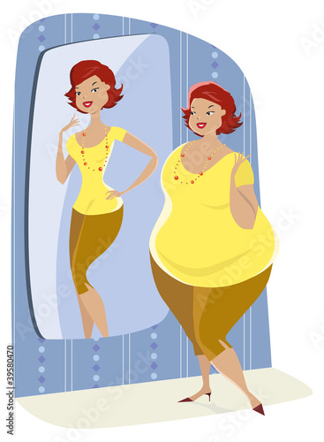 Full lady and her slim reflection