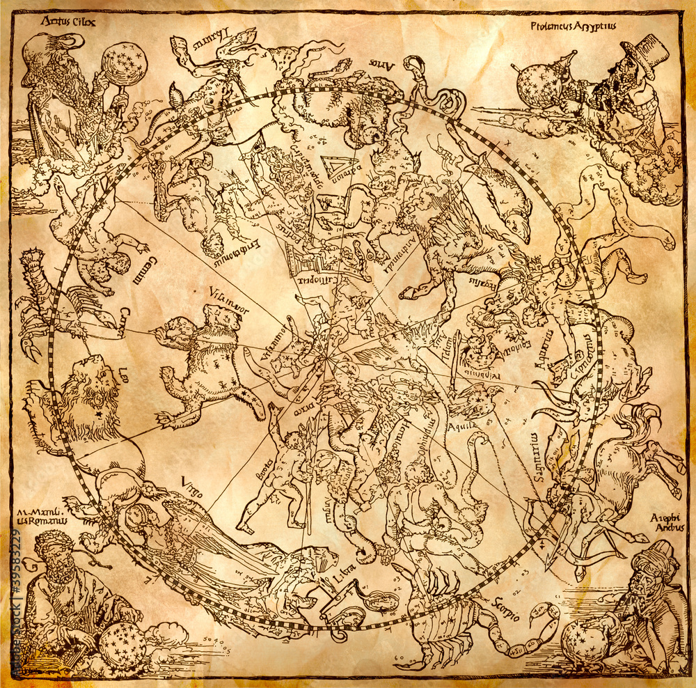 Illustration with map of Albreht Duerer for the northern sky Illustration with map of Albreht Duerer for the northern sky