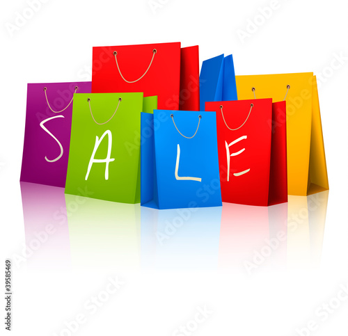 Sale shopping bags. Concept of discount.