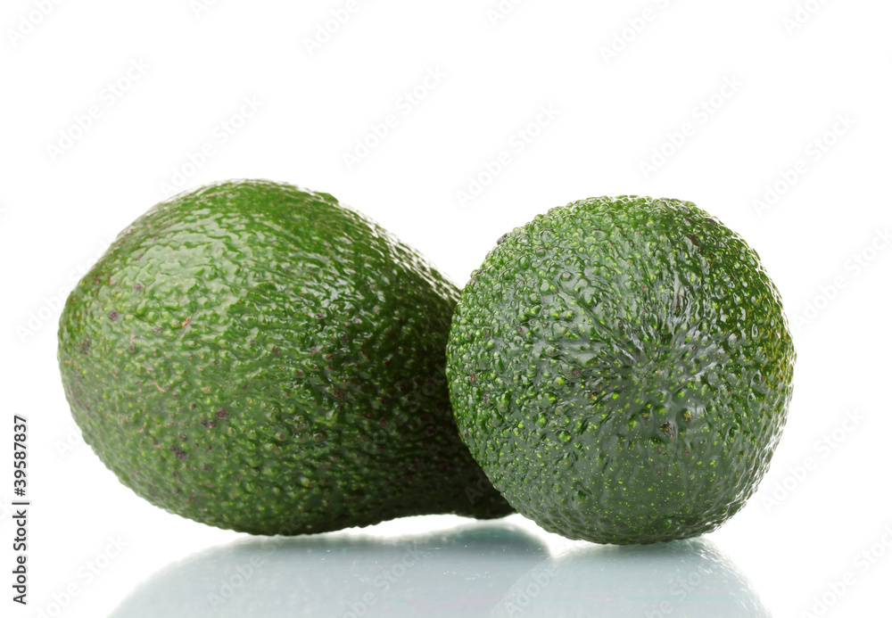 two ripe avocado fruits isolated on white two ripe avocado fruits isolated on white