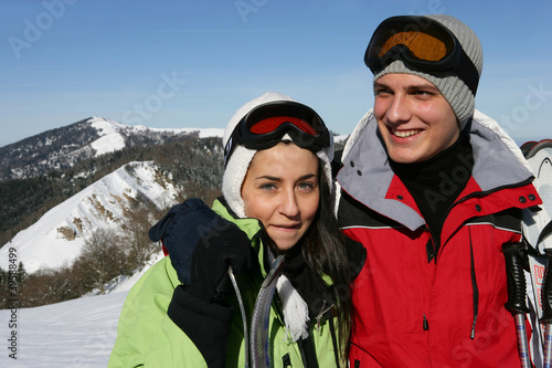 Couple going skiing