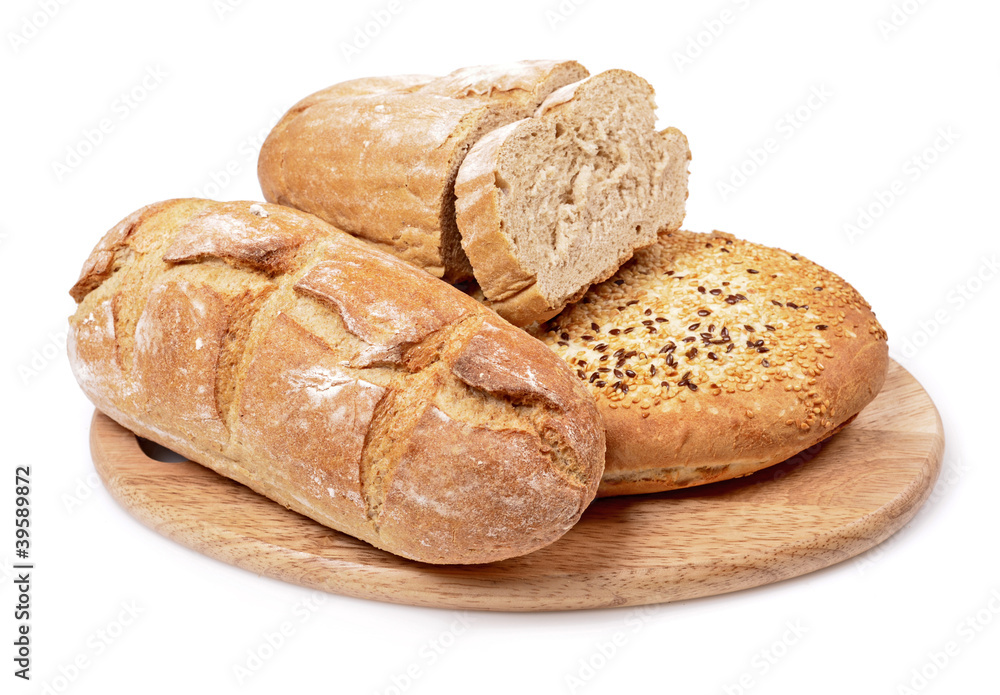 Bread loafs variety isolated on white background
