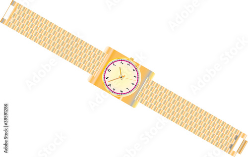 Gold watch with gold wrist band. Classical modern watch.