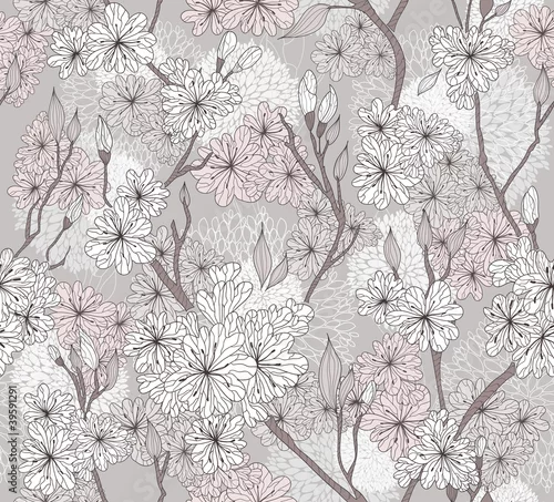 Tapety Wzór kwiaty wiśni bez szwu. Streszczenie kwiatowy wzór