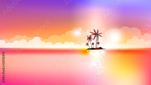 Silhouette of the jungle on the ocean background. Vector