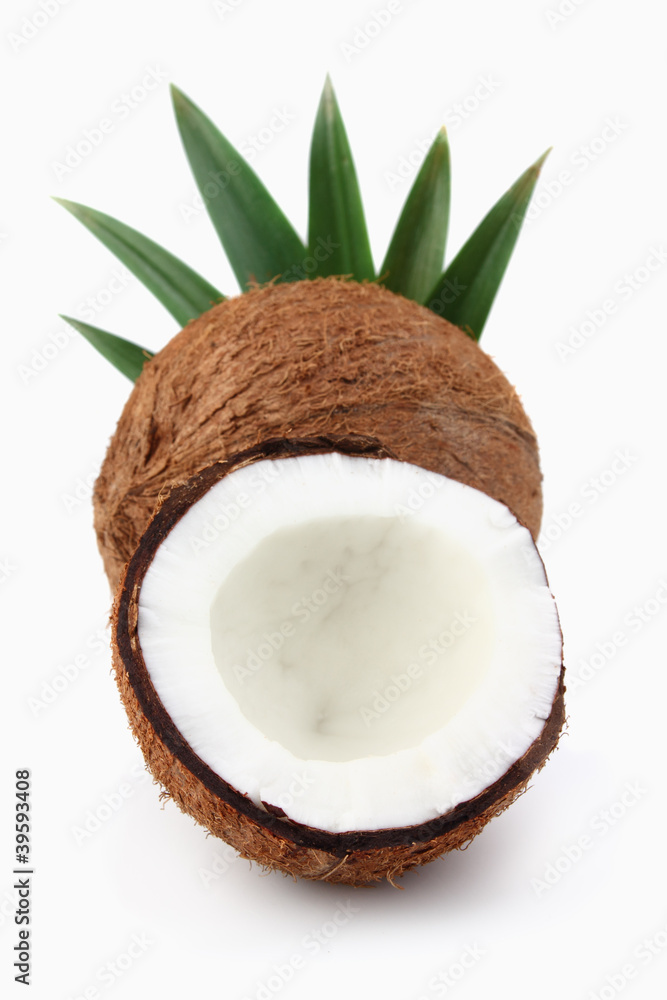 Coconut with leaves Coconut with leaves