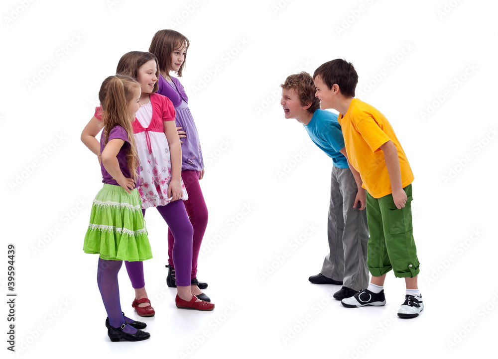 Group of boys and girls mocking each other Group of boys and girls mocking each other