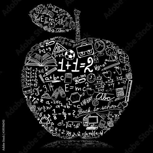 Blackboard with apple made of school symbols
