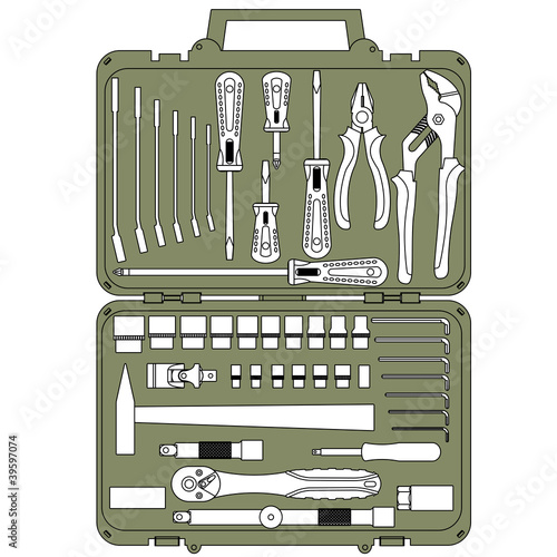 vector set of different tools  in a box