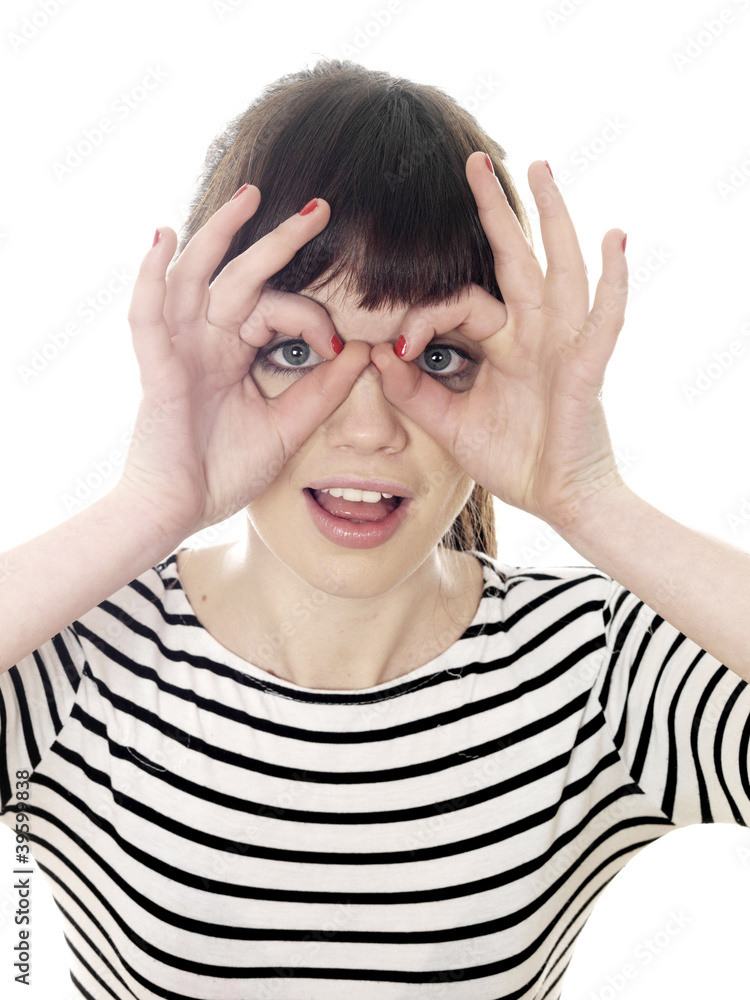 Young Woman Looking Through Fingers. Model Released Young Woman Looking Through Fingers. Model Released