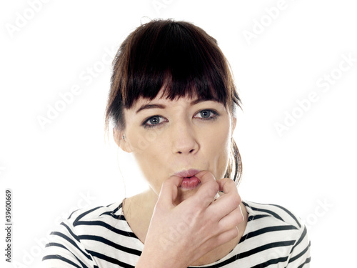 Young Woman Whistling. Model Released