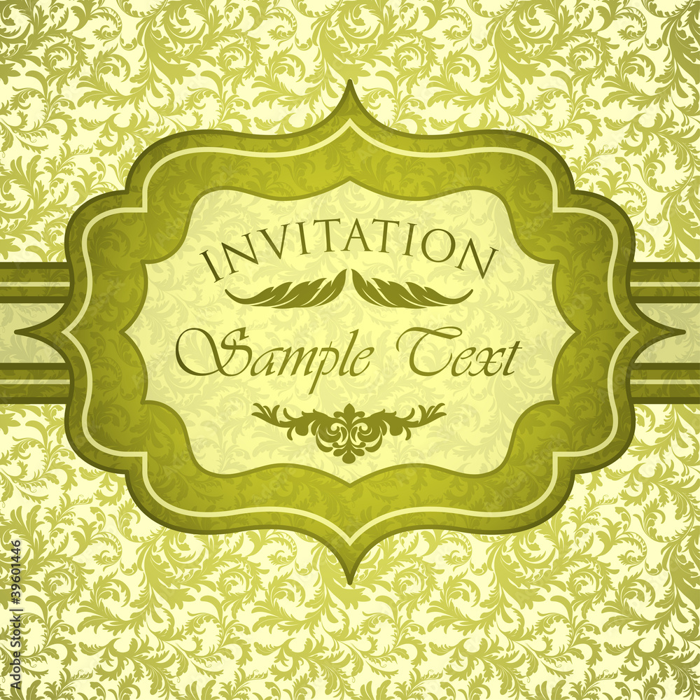 Green vintage invitation with antique floral ornament