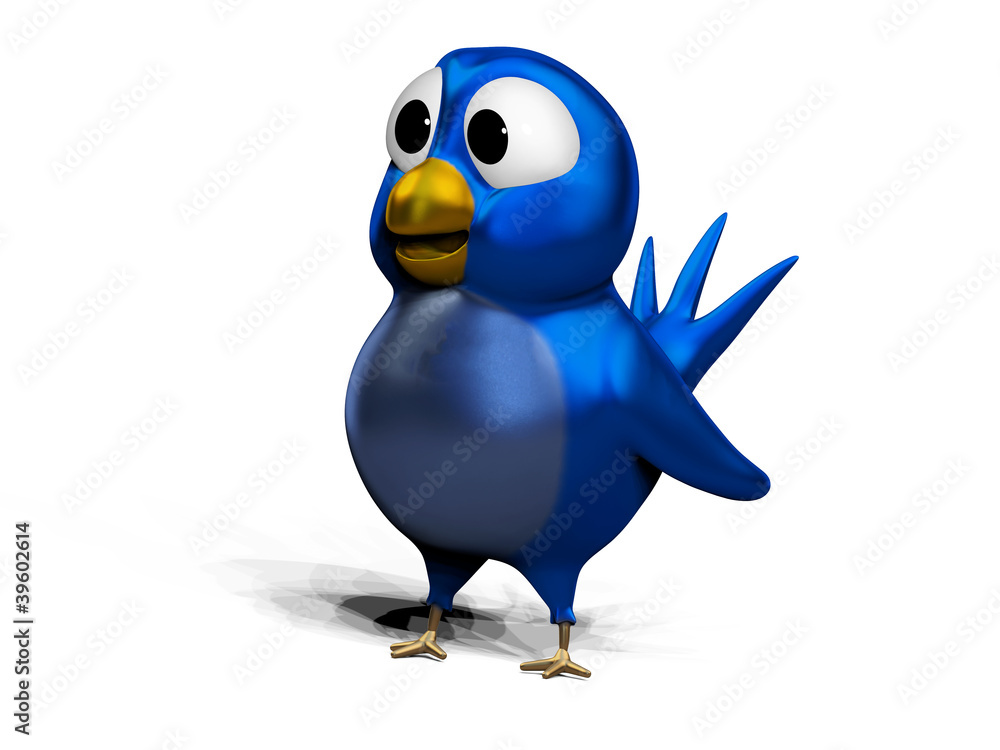 Blue twittering bird on white Blue twittering bird on white