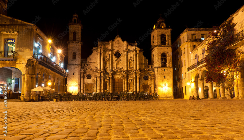 The Cathedral of Havana at night