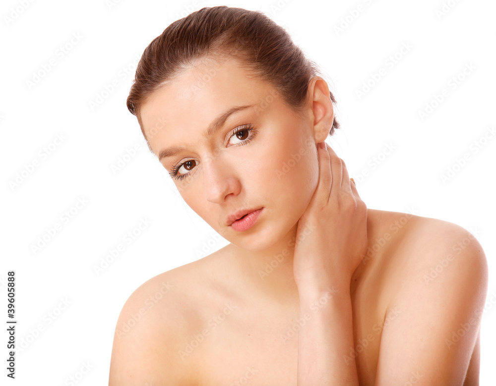 A portrait of a beautiful woman isolated on white background A portrait of a beautiful woman isolated on white background