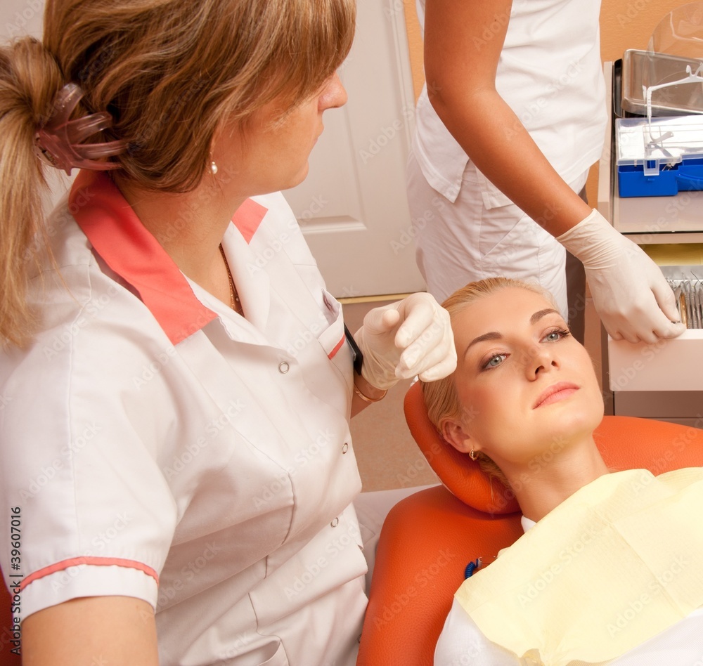 Woman at the dentist's surgery.