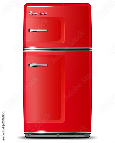 Red retro refrigerator - isolated on white - vector file