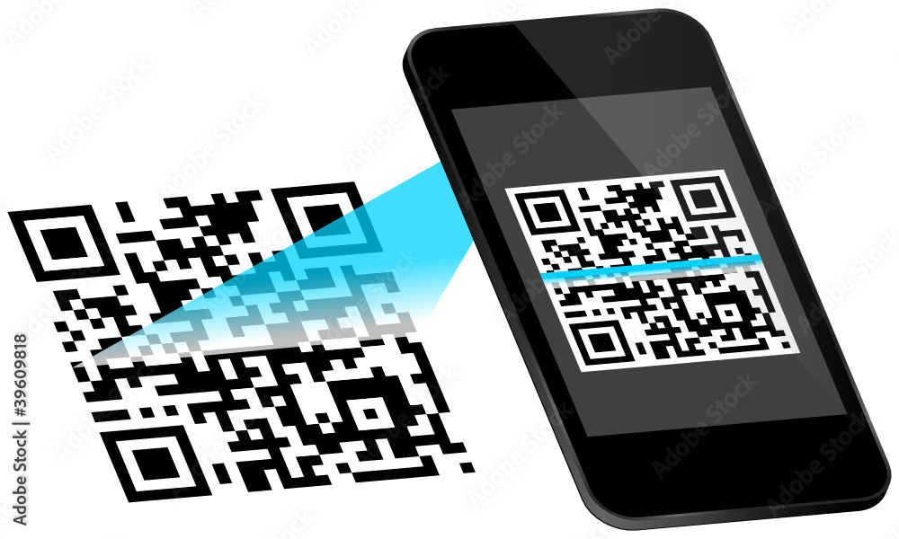 Smartphone Scanning QR-Code Scan On Display Blue Stock Vector | Adobe Stock