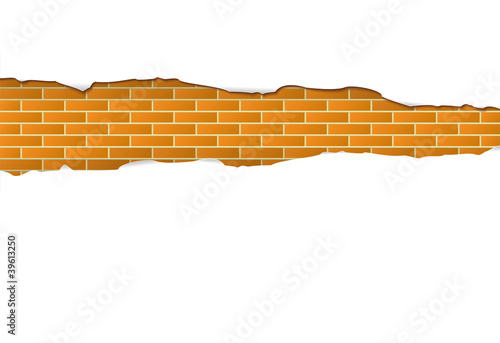 Torn paper on a brick wall.