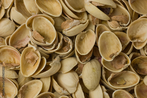 Shells from pistachioes. Close-up.