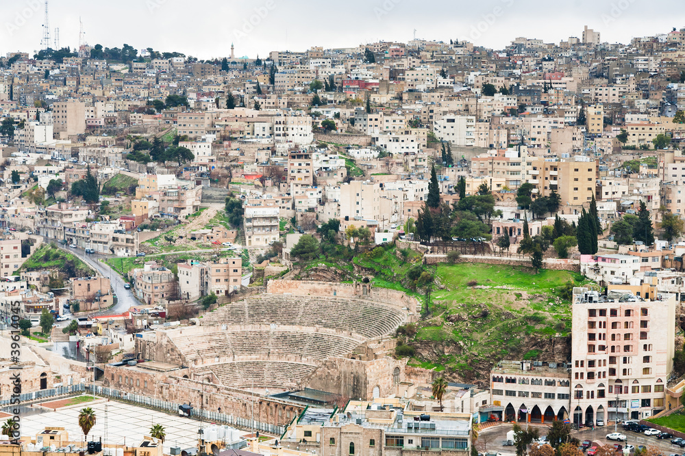 ancient Roman theater in Amman , Jordan