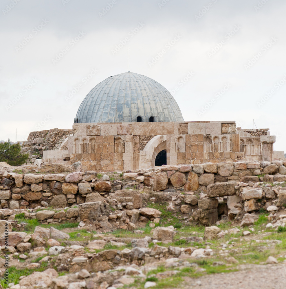 view on Umayyad palace  in antique citadel in Amman