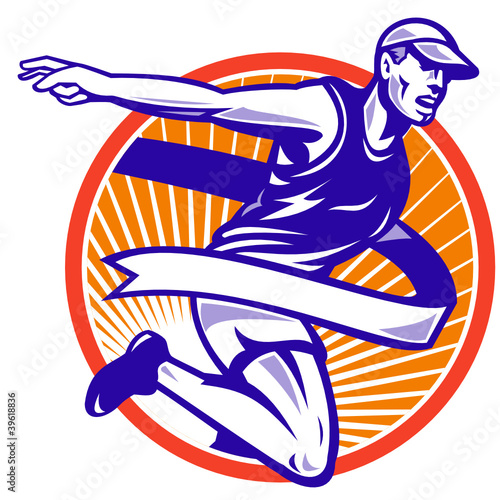 Male Marathon Runner Running Retro Woodcut