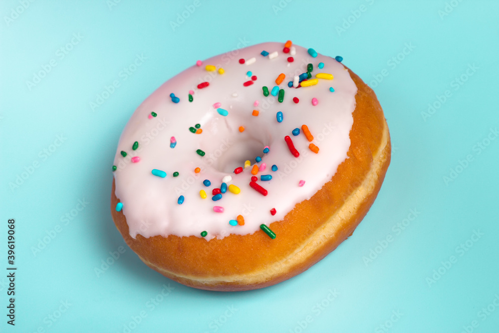 Iced Glazed Donut with Rainbow Sprinkles Iced Glazed Donut with Rainbow Sprinkles