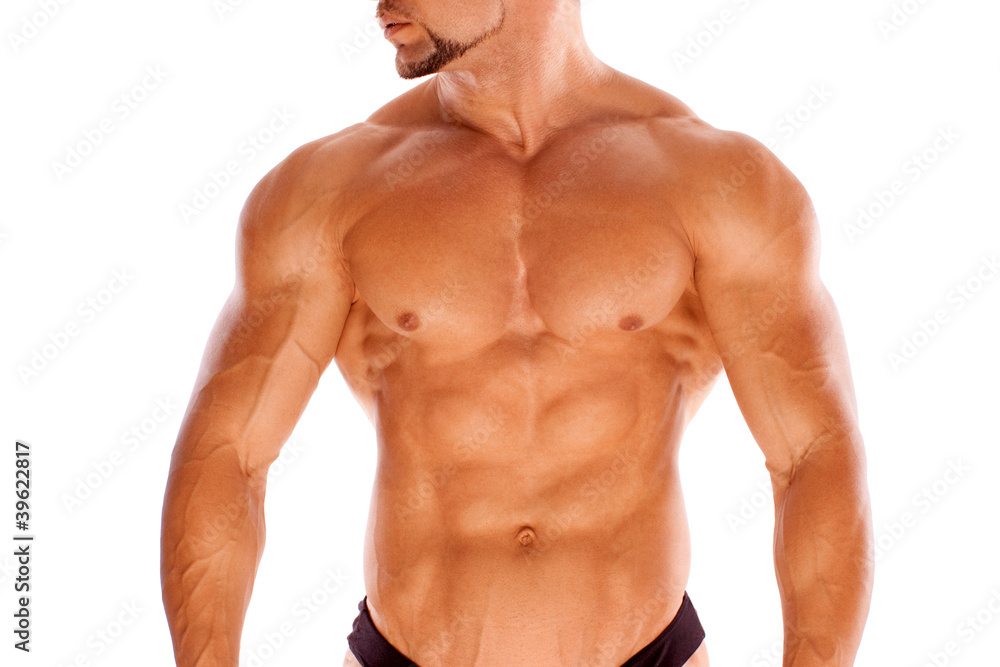 Muscular male torso isolated on white Muscular male torso isolated on white