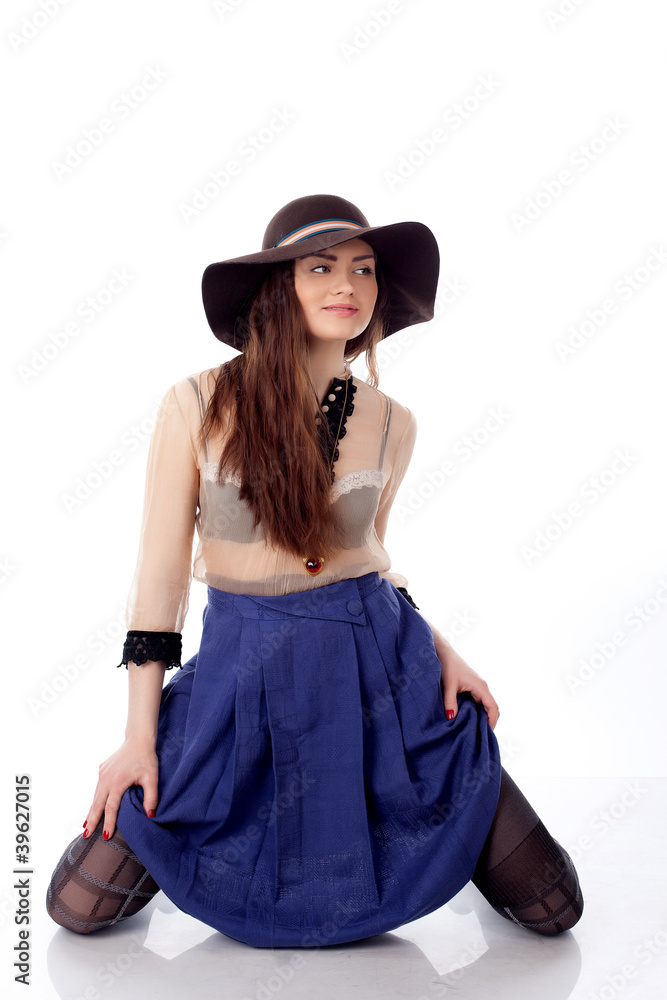 woman retro style siting on a white woman retro style siting on a white