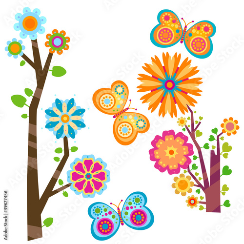 blooming trees and butterflies