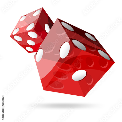 two red dice cubes on white background
