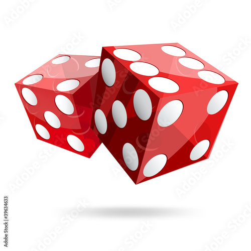 two red dice cubes on white background