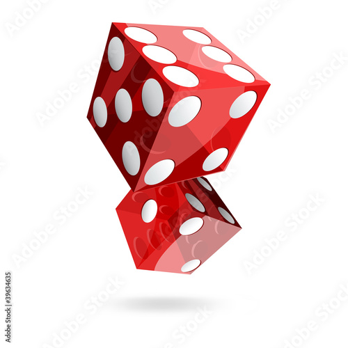 two red dice cubes on white background