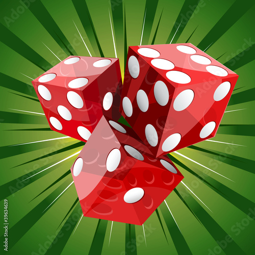 Casino craps red dice on green background