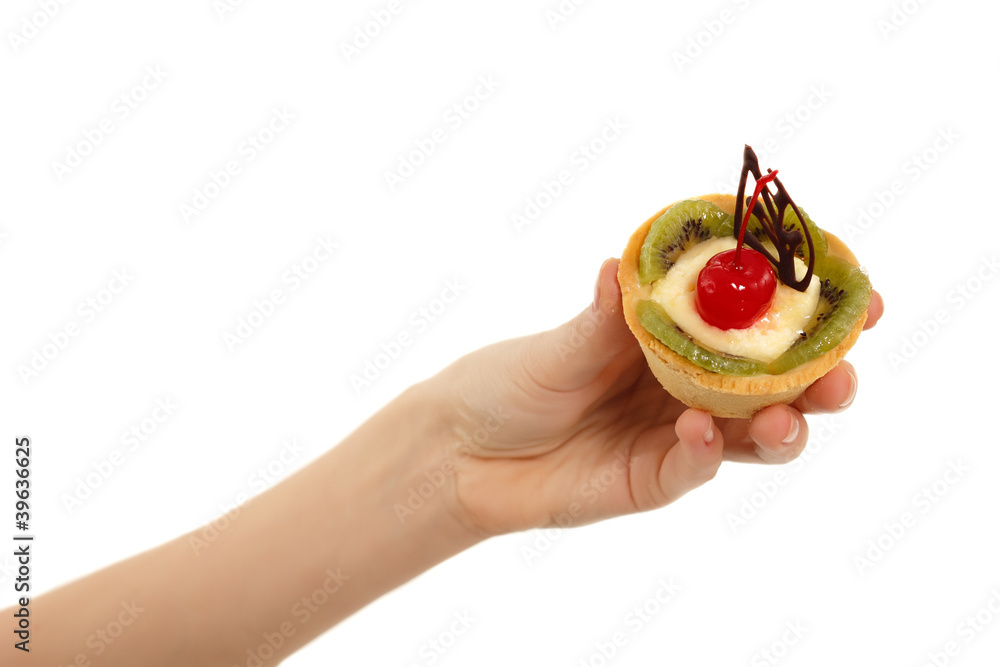 cake sweet in female hand cake sweet in female hand
