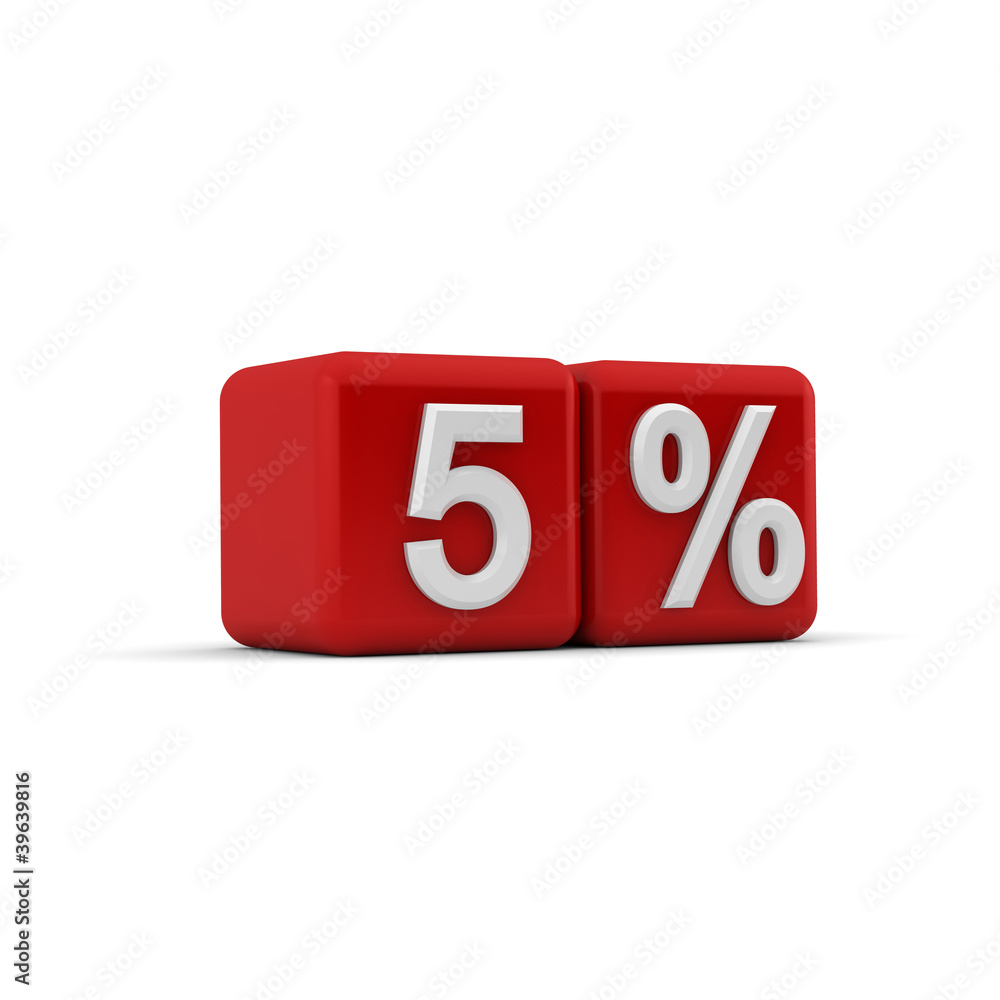 3D red blocks with five percent text 3D red blocks with five percent text