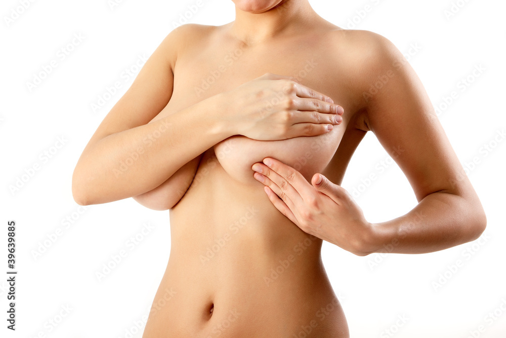 woman examining breast mastopathy or cancer woman examining breast mastopathy or cancer