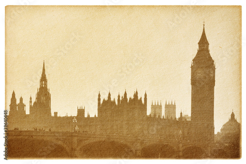 Foto old paper  isolated on the white. Buildings of Parliament.