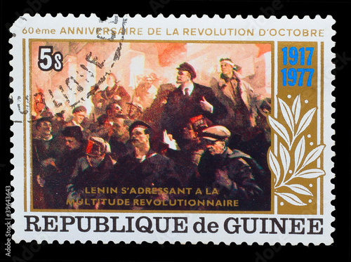 GUINEA - CIRCA 1977: A Stamp printed in GUINEA, shows 60 years o