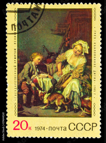 USSR - CIRCA 1974: A stamp printed by USSR, Jean Greuze, "spoile