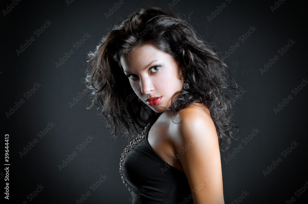 art fashion photo of portrait young woman on dark art fashion photo of portrait young woman on dark