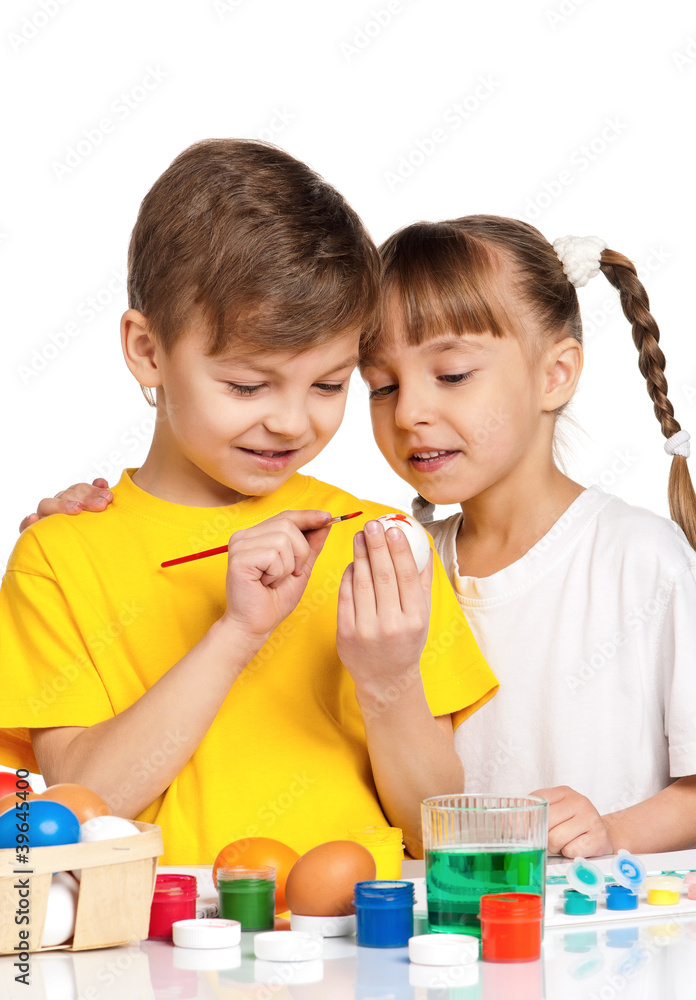 Fototapeta premium Children with Easter eggs